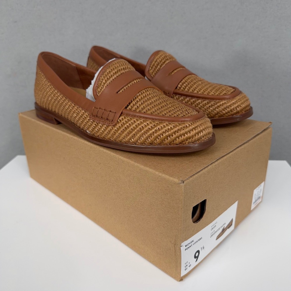 J.Crew Woven Penny Loafers Womens 9.5 Cedarwood Raffia CR259 Woven Shoes